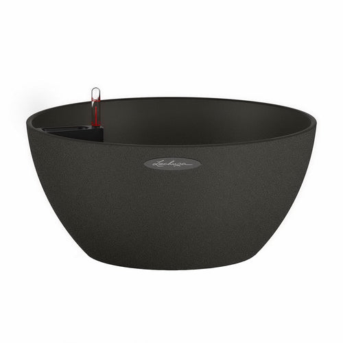 LECHUZA CUBETO Stone 30 Graphite Black self-watering bowl planter