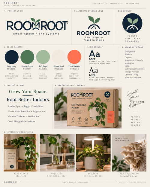 ROOMROOT Small-Space Plant Systems brand board