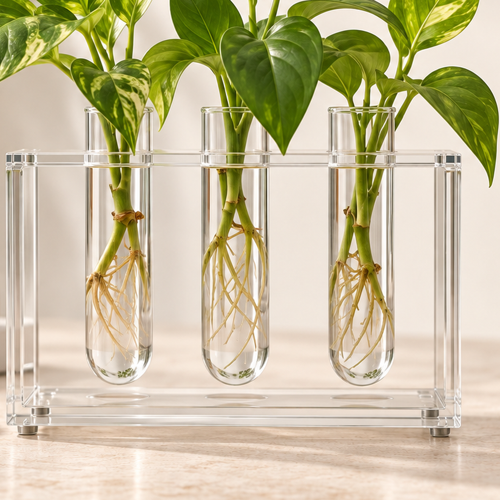 ROOMROOT acrylic propagation station detail view concept; final sourced product may vary