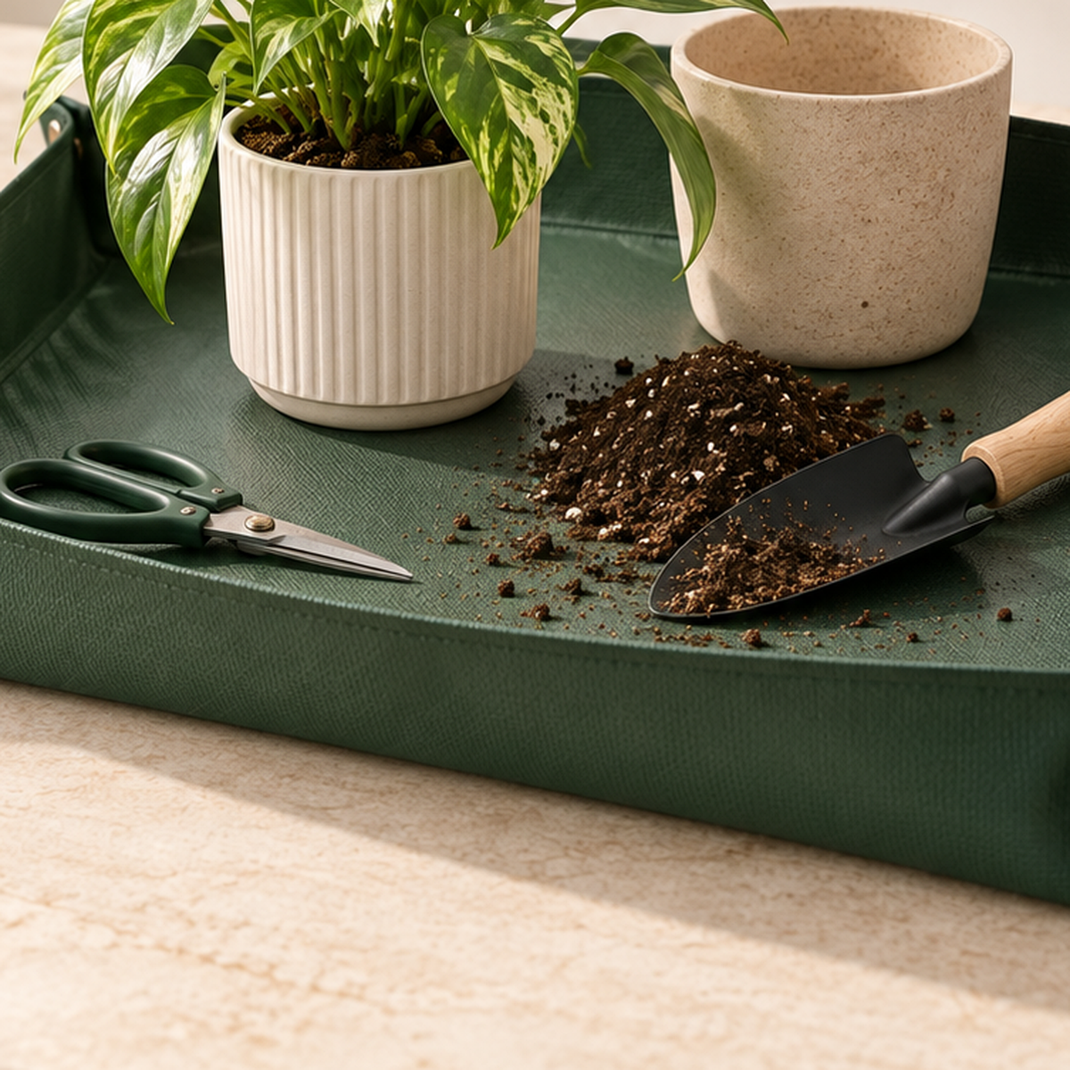 ROOMROOT repotting mat detail view concept; final sourced product may vary
