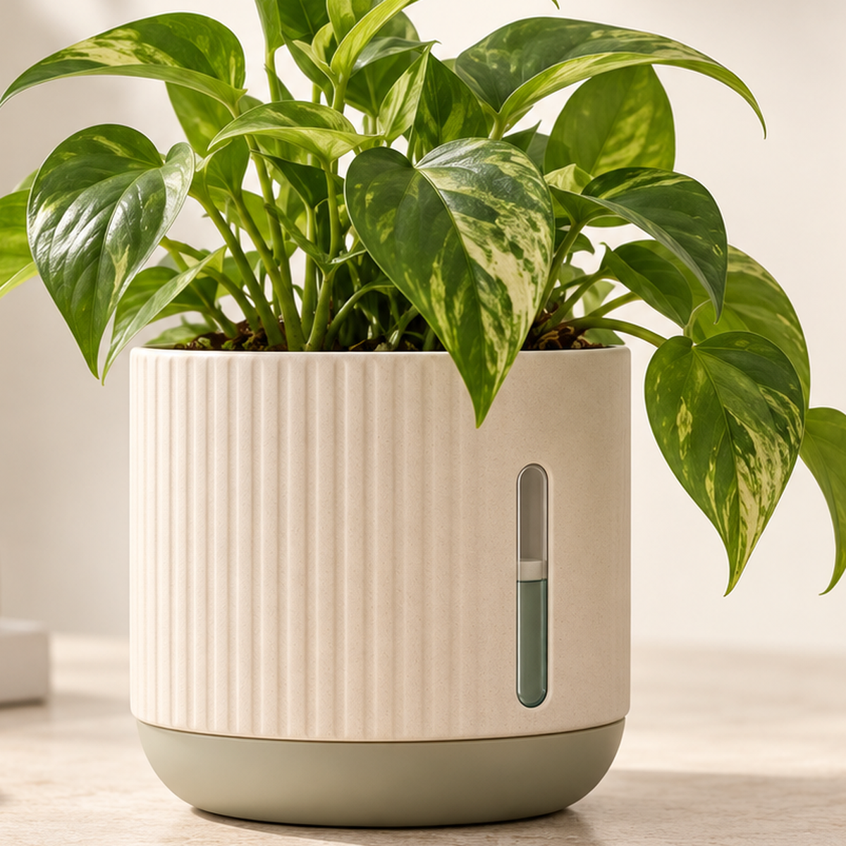 ROOMROOT self-watering planter detail view concept; final sourced product may vary